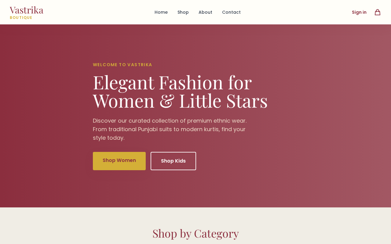 Vastrika Boutique website preview