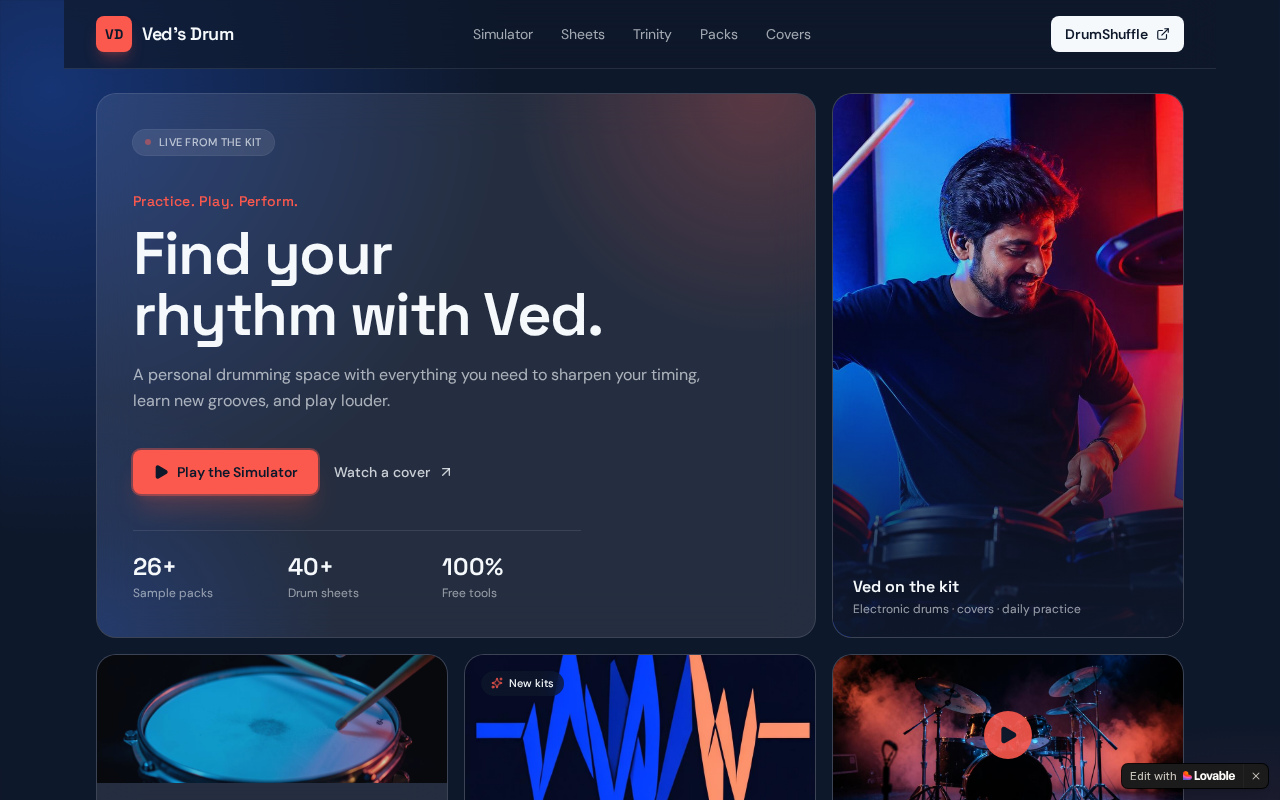 Ved's Drum website preview